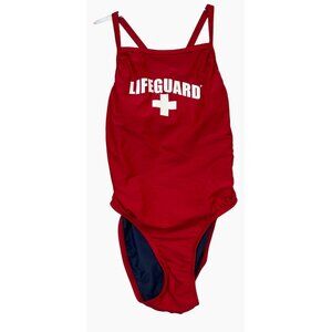 Red Women's One Piece Officially Licensed LIFEGUARD Swim Suit Size 30 Racer Back
